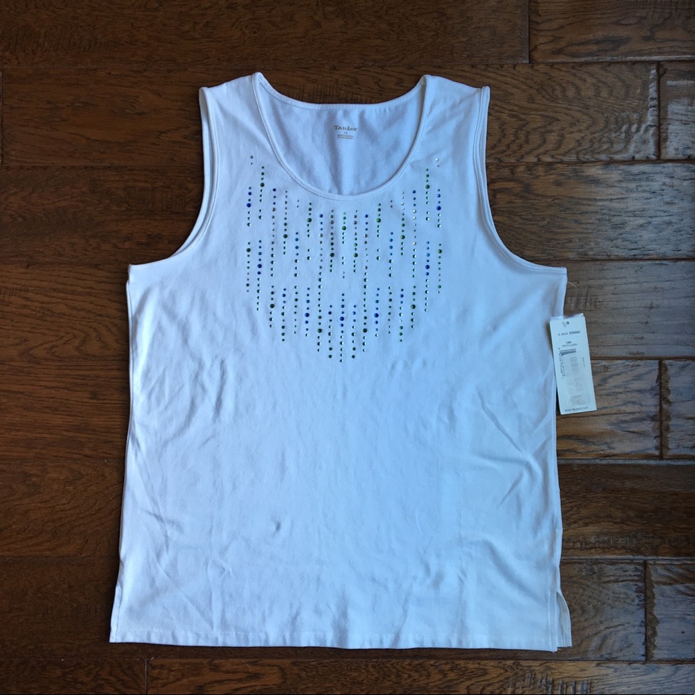TanJay White Tank Top with Bedazzled Details 1X